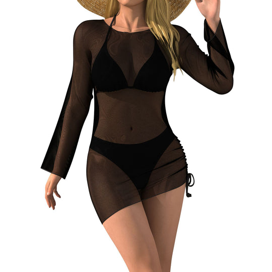 Damen Strandkleid mit transparenten Ärmeln R&B
