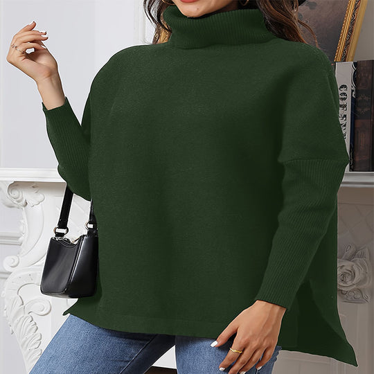 Damen Oversized Strickpullover mit hohem Kragen und seitlichen Schlitzen R&B