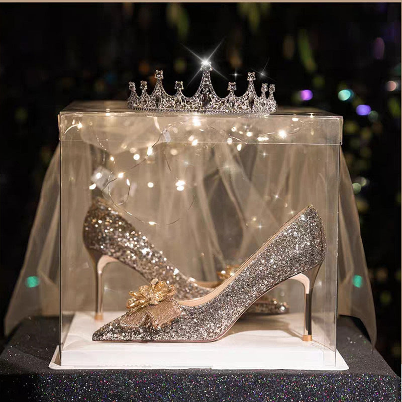 Damen Glamouröse hochhackige Glitzer-Pumps mit eleganter Schleifenverzierung R&B