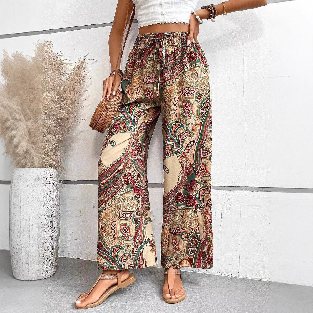 Damen weite Palazzo-Hose mit elastischem Bund und paisley Muster R&B