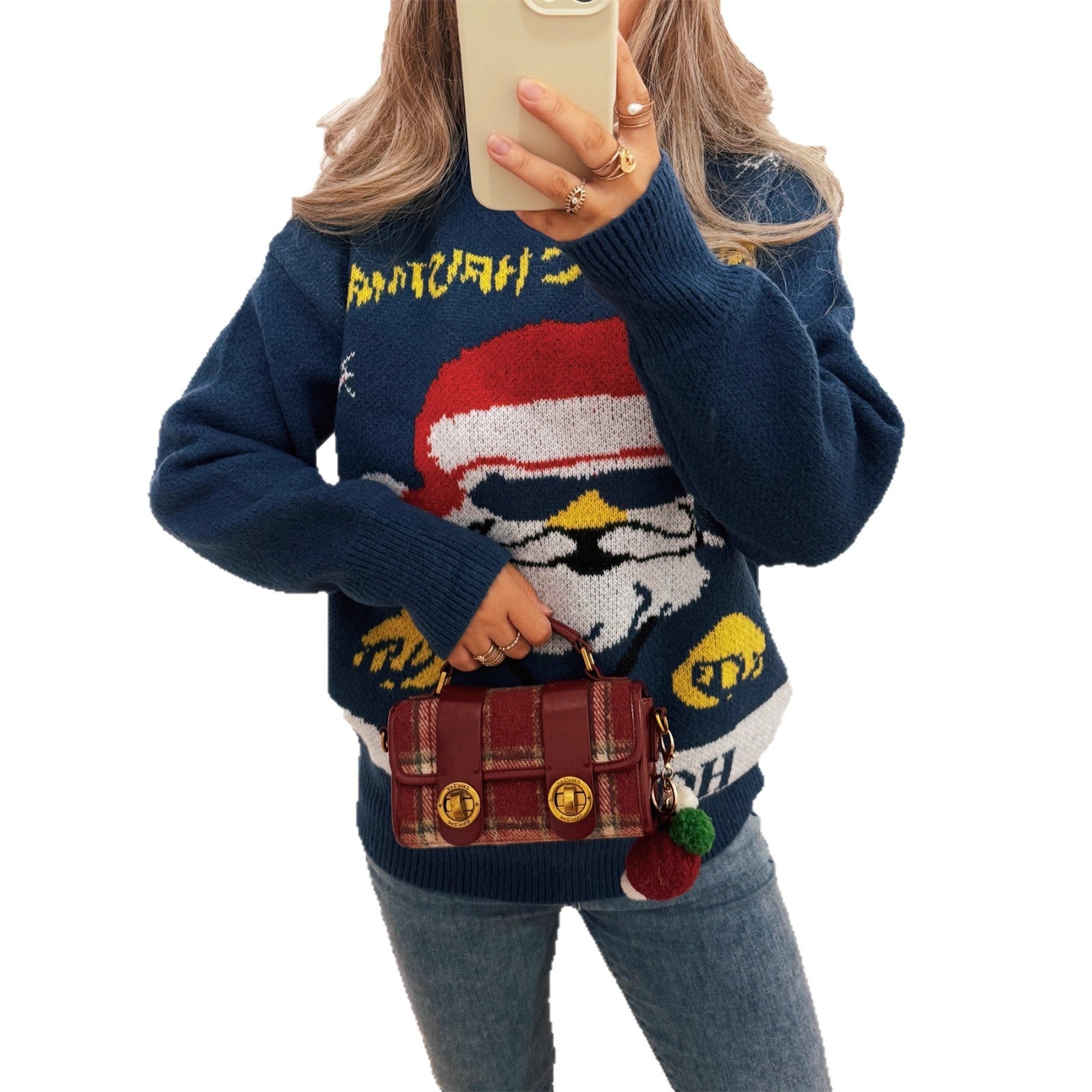 Damen festlicher Strickpullover mit Weihnachtsmotiv R&B