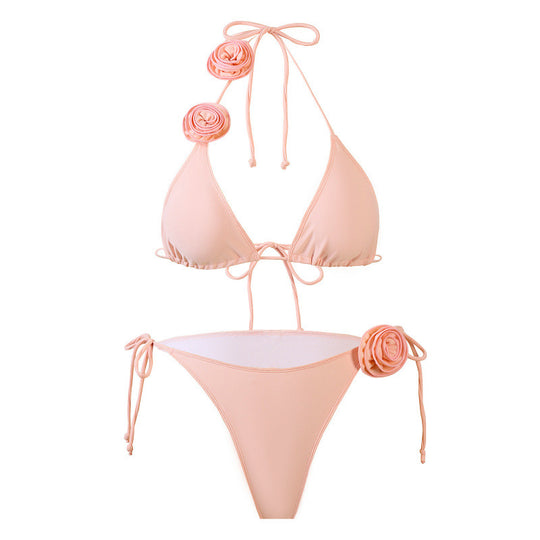 Damen Triangel-Bikini mit verspieltem Blumendesign und verstellbaren Trägern R&B