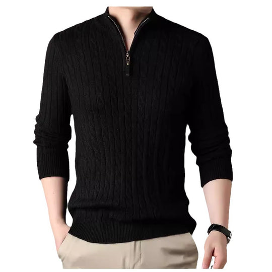 Herren Pullover mit Zipper und strukturiertem Zopfmuster R&B