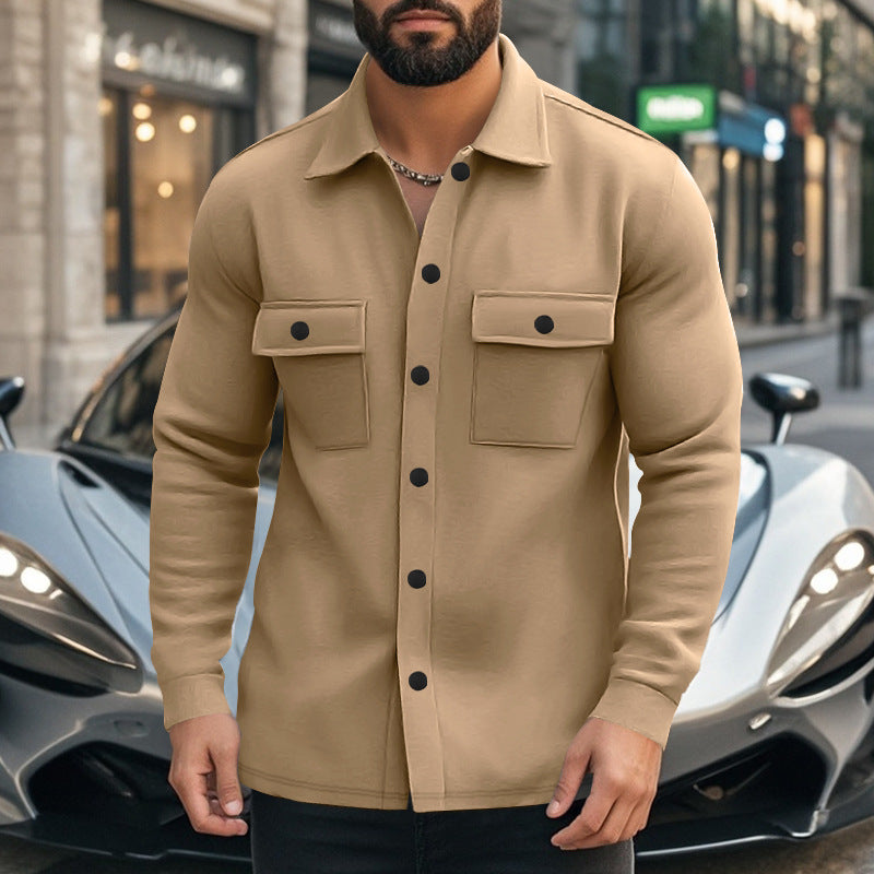 Herren nan modische Overshirt-Jacke in Filzoptik mit aufgesetzten Brusttaschen und sichtbarer Druckknopfleiste R&B