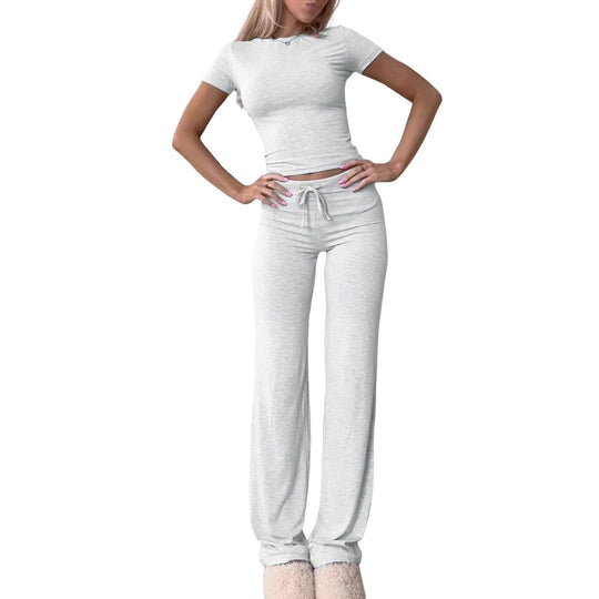 Damen lässiges Lounge-Set mit figurbetontem Oberteil und bequemer Hose R&B
