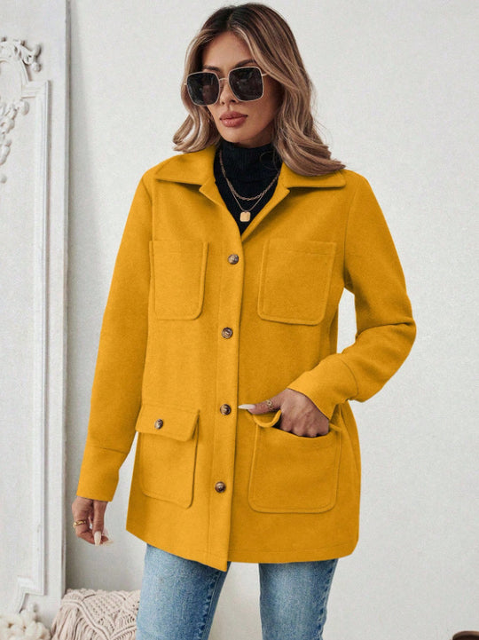 Damen Modische Utility-Jacke mit großen Taschen und goldenem Druck R&B