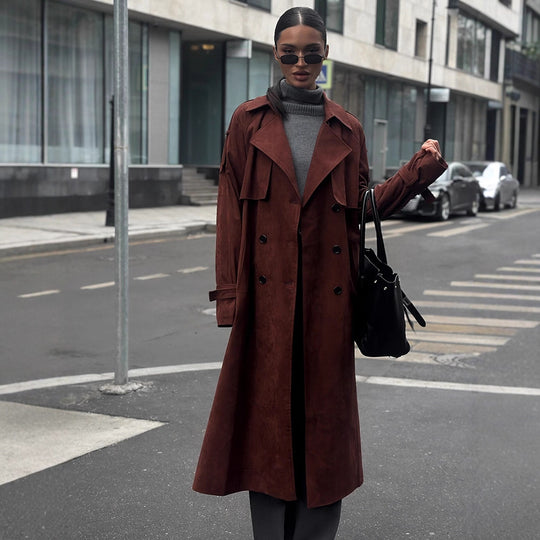 Damen Eleganter Trenchcoat aus Wildleder R&B