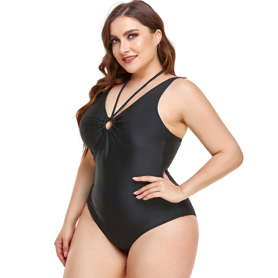 Damen Eleganter Hochgeschnittener Einteiler Badeanzug mit modischem Ringdetail R&B