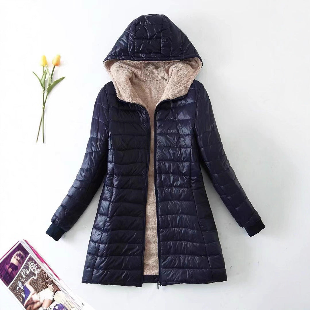 Damen gesteppte Winterjacke mit Kapuze und kuscheligem Innenfutter R&B