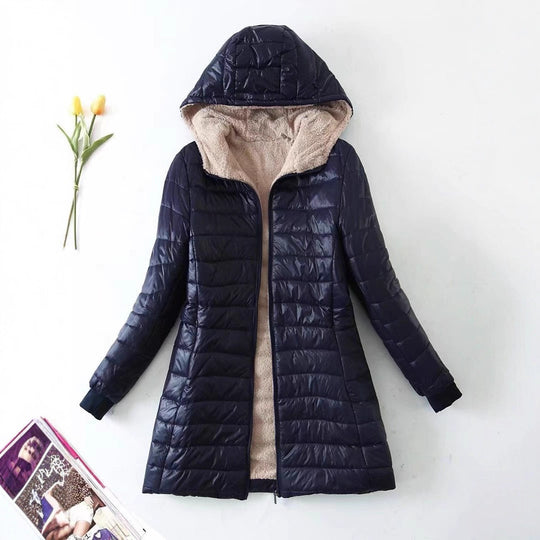 Damen gesteppte Winterjacke mit Kapuze und kuscheligem Innenfutter R&B