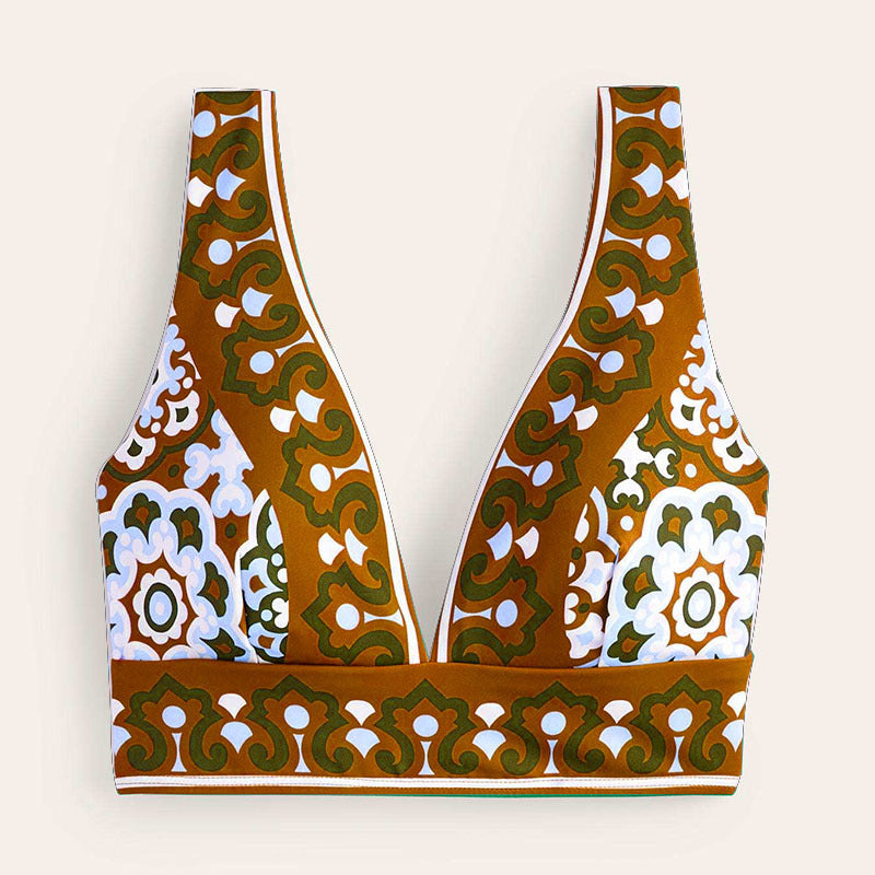 Damen Bikini-Oberteil mit tiefem V-Ausschnitt und floralem Muster R&B