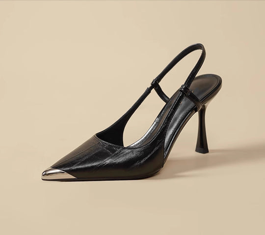 Damen elegante Slingback-Pumps aus schimmerndem Metallic-Material R&B
