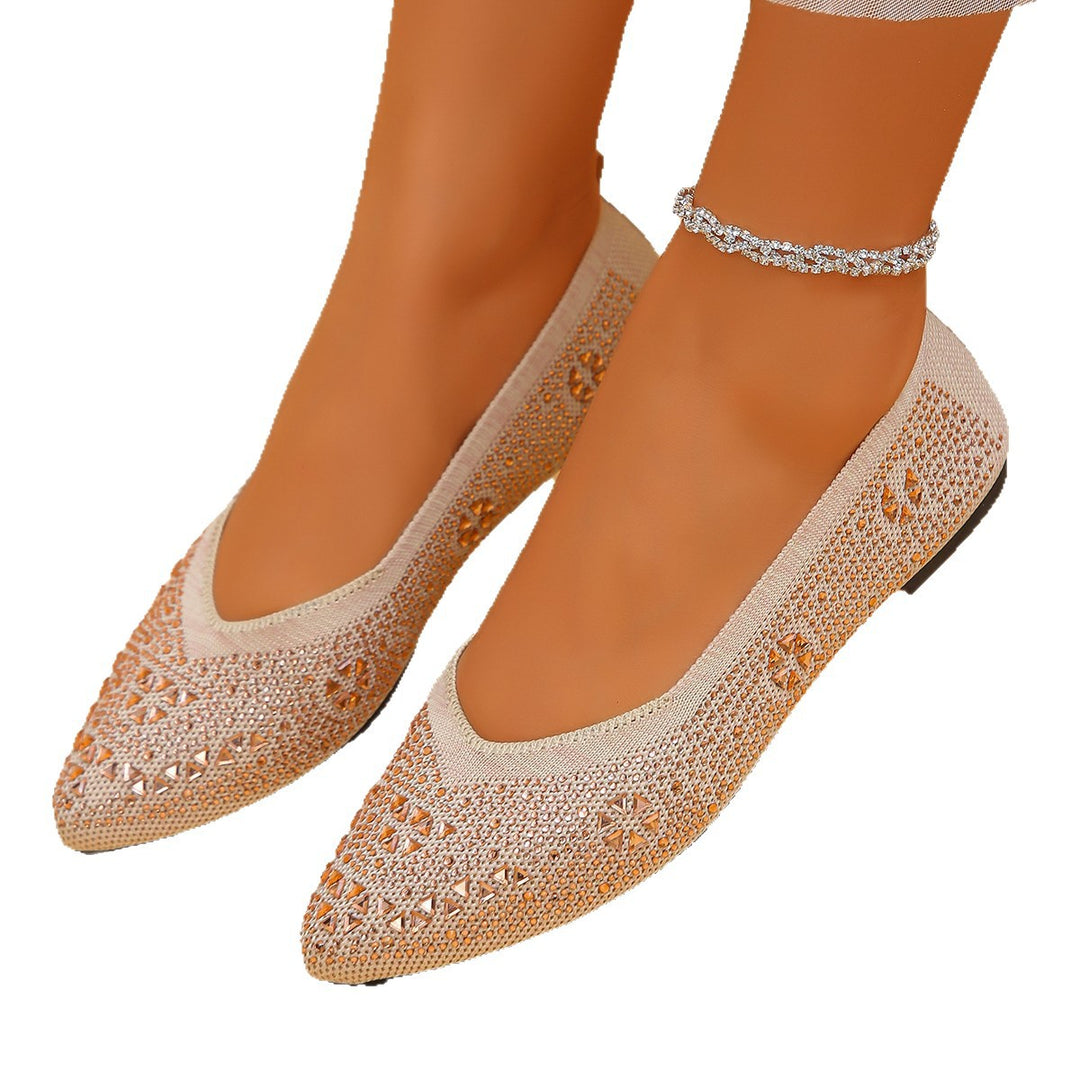 Damen Ballerinas mit funkelndem Strass und dekorativem Lochmuster R&B