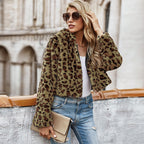 Damen Trendige Kurzjacke aus Kunstpelz im Leopardenmuster R&B