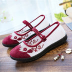 Damen Ballerinas mit handbesticktem Blumendesign und elastischem Riemen