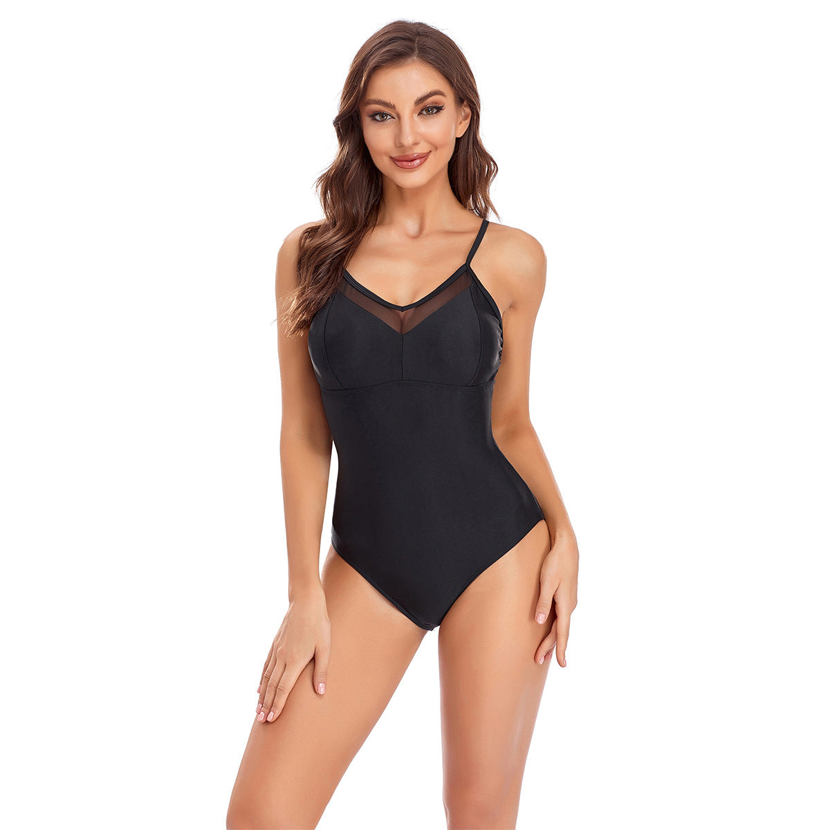 Damen Eleganter Einteiler Badeanzug mit transparenten Einsätzen R&B