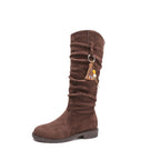 Damen Overknee-Stiefel aus weichem Wildleder mit modischem Rüschendesign R&B
