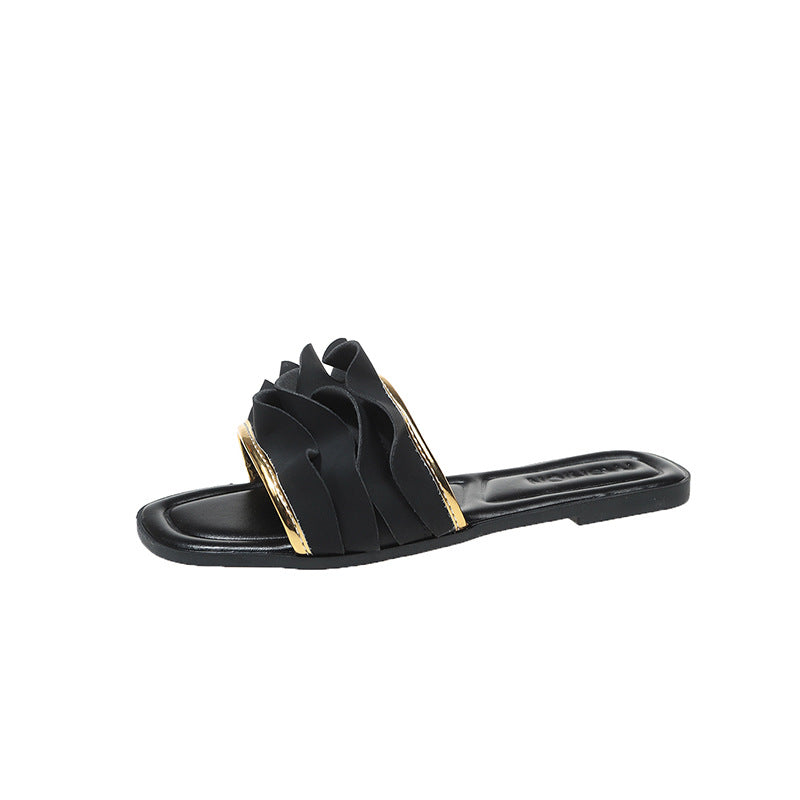 Damen elegante Riemensandalen mit dekorativem Rüschendetail R&B