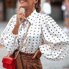 Damen Polka Dot Ballonärmel Bluse