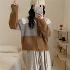 Damen Gemusterte Strickjacke mit Knopfleiste und überschnittenen Schultern