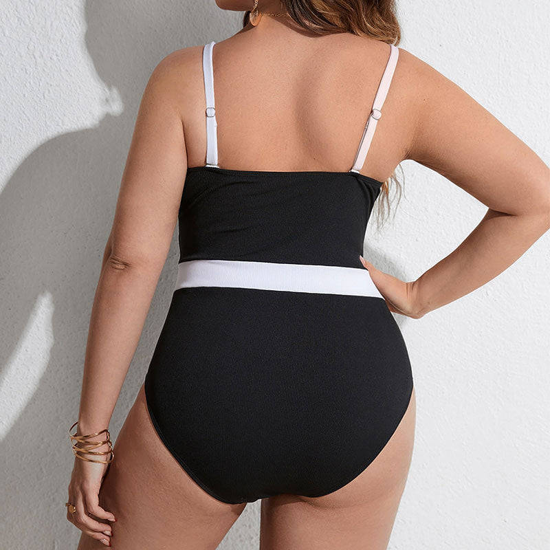 Damen Eleganter Badeanzug mit Stütze und Farbblockdesign R&B