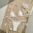 Damen Triangel-Bikini-Set mit verspielten Details und verstellbaren BindR&Bändern R&B