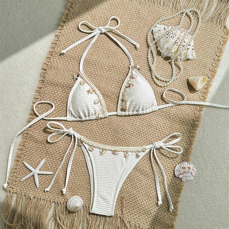 Damen Triangel-Bikini-Set mit verspielten Details und verstellbaren BindR&Bändern R&B