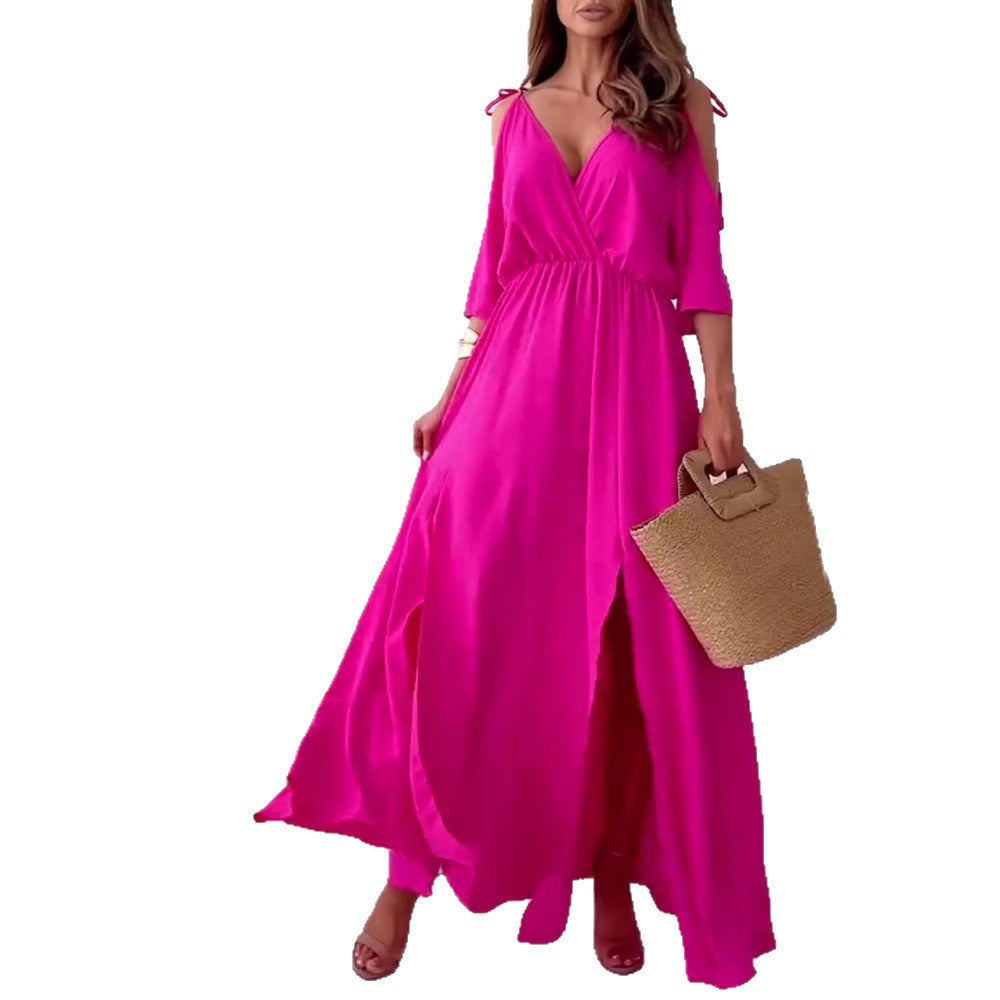 Damen Maxikleid mit V-Ausschnitt und seitlichen Schlitzen Heidi-Mode