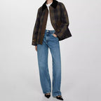 Damen Karierte Jacke mit weichem Cordkragen R&B
