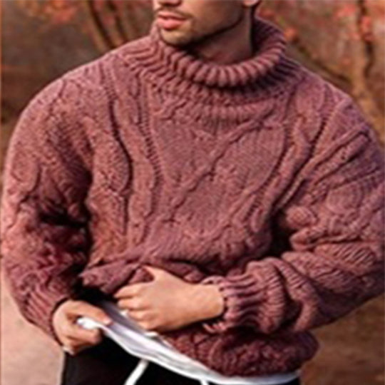 Herren Strickpullover mit hohem Kragen und strukturiertem Zopfmuster R&B