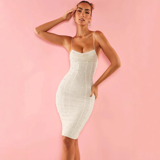 Damen Figurbetontes Kleid mit glitzerndem Einsatz und feinen Spaghettiträgern R&B