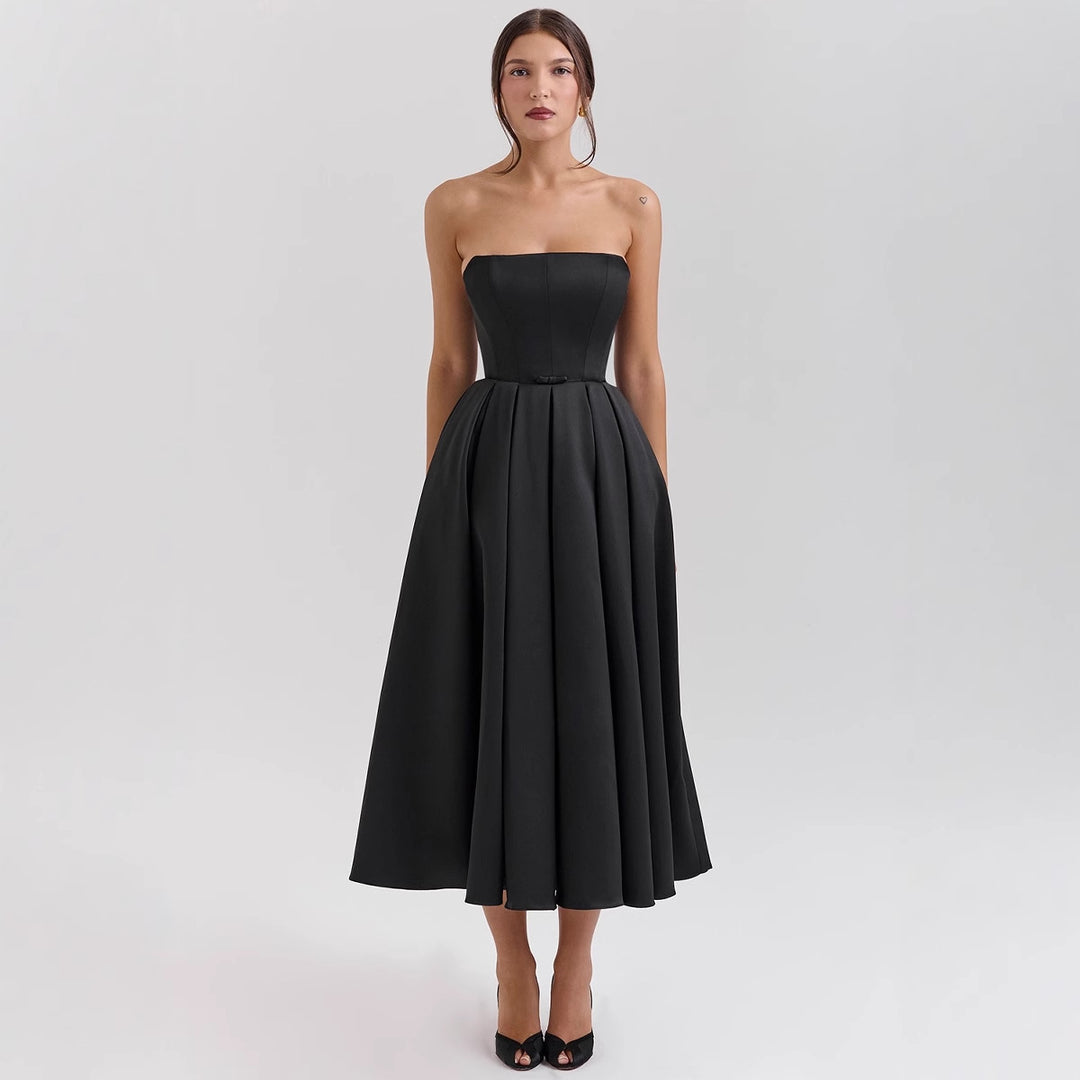 Damen Maxikleid mit schulterfreiem Design und voluminösem Saum R&B