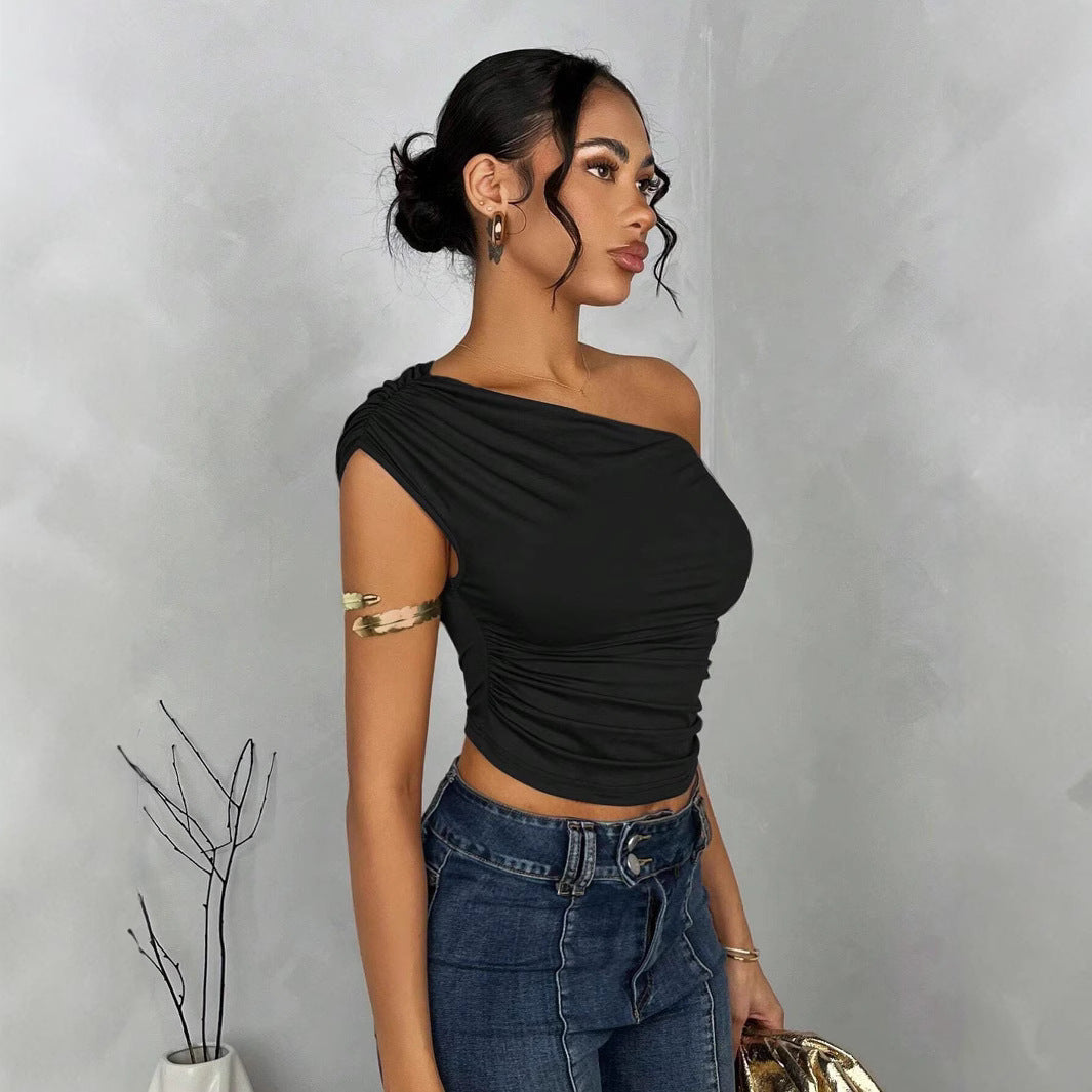 Damen Asymmetrisches Crop-Top mit elegantem Wellendesign und raffiniertem Schnitt R&B