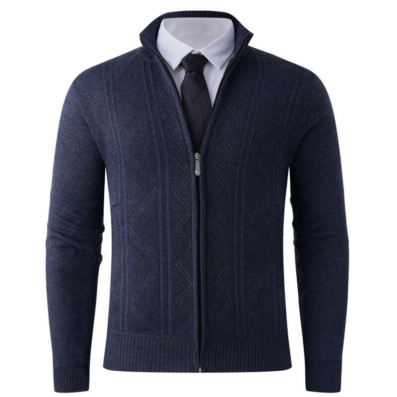 Herren Strickjacke mit modernem Zipper und strukturiertem Design