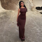 Damen körperbetontes Maxikleid mit schönem U-Boot-Ausschnitt und bequemen Tragekomfort R&B