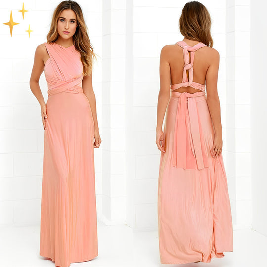 Damen elegantes Rundhals-Maxikleid mit variablen Trägeroptionen und fließendem Schnitt R&B