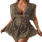 Damen Strandkleid mit tiefem V-Ausschnitt und eleganten Chiffon-Ärmeln R&B