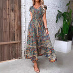 Damen Elegantes Maxikleid mit Floral- und Smock-Detail R&B