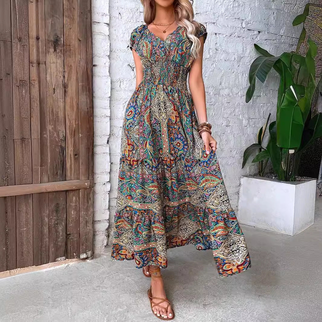 Damen Elegantes Maxikleid mit Floral- und Smock-Detail R&B