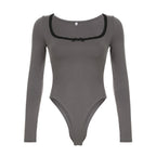 Damen Elegantes Langarm-Bodysuit mit Zierborte R&B