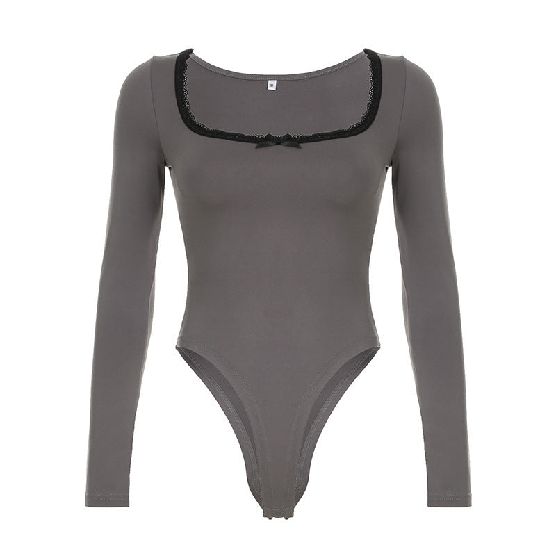 Damen Elegantes Langarm-Bodysuit mit Zierborte R&B
