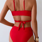 Damen Bikini-Set mit verstellbarem Wickeloberteil und hoch taillierter Hose R&B