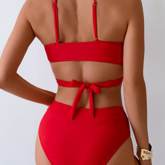 Damen Bikini-Set mit verstellbarem Wickeloberteil und hoch taillierter Hose R&B