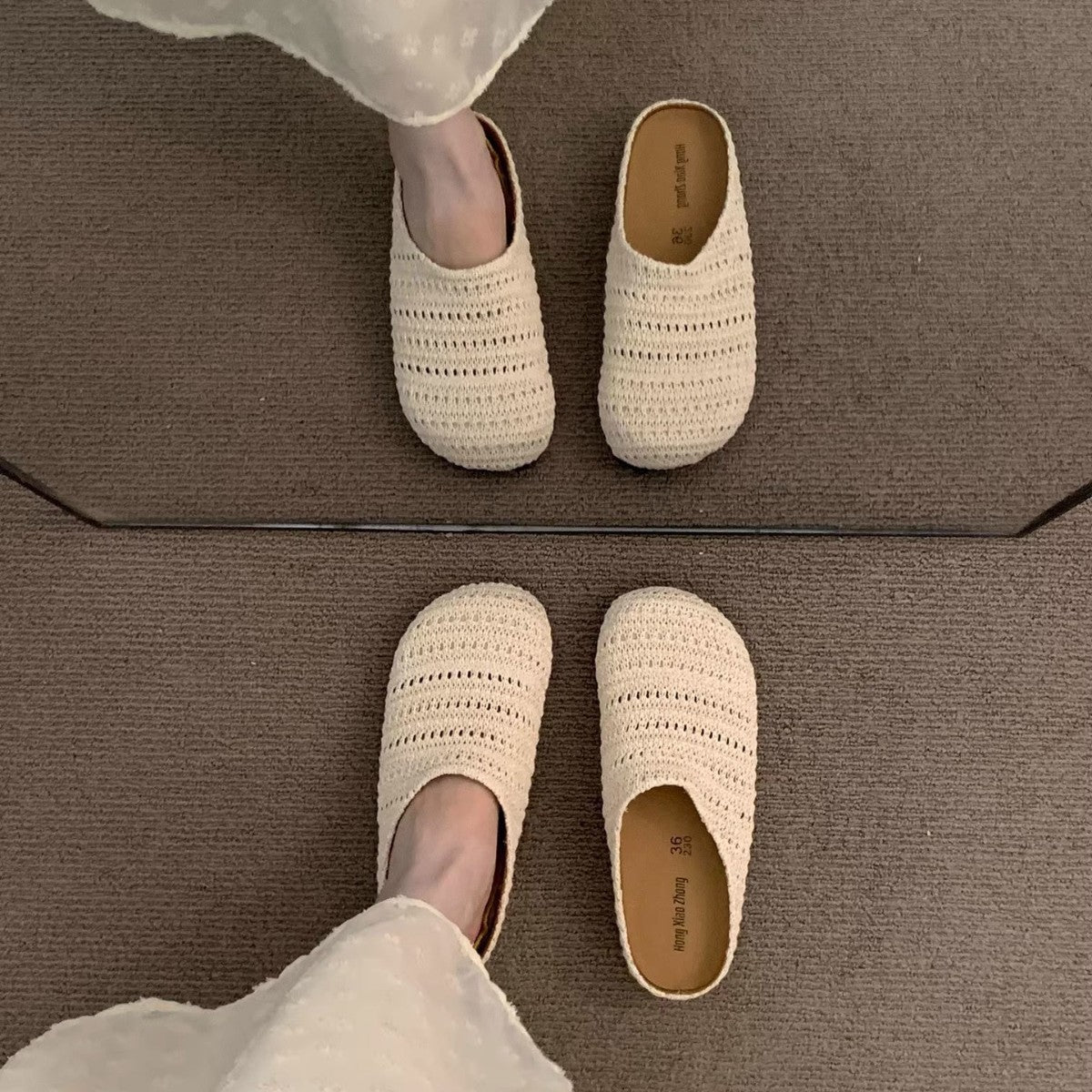 Damen bequeme Slipper aus atmungsaktivem Textilmaterial R&B