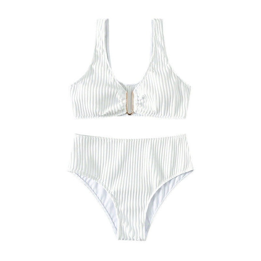 Damen Hochtailliertes Bikini-Set mit elegantem Streifenmuster R&B