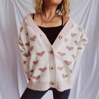 Damen Strickjacke mit herzförmigem Muster und knöpfbarem Design R&B