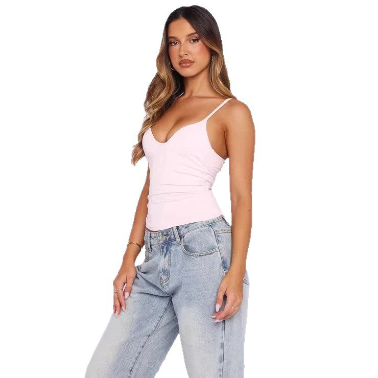 Damen Figurnahes Tanktop mit tiefem V-Ausschnitt und breiten Trägern R&B