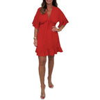 Damen sommerliches Wickelkleid mit fließenden Ärmeln und Rüschensaum R&B