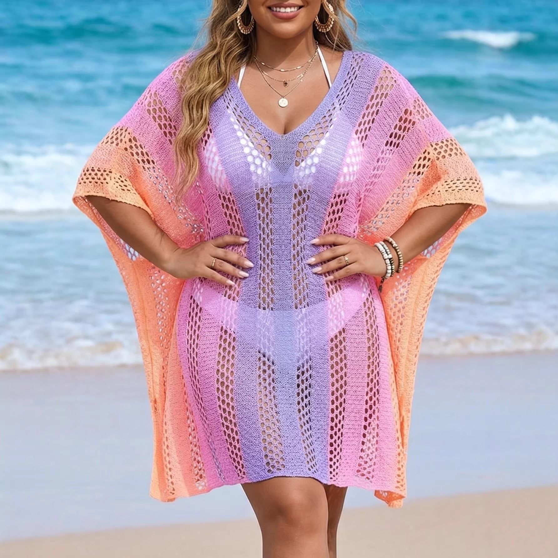 Damen luftiger Häkel-Strandüberwurf R&B 1779788068
