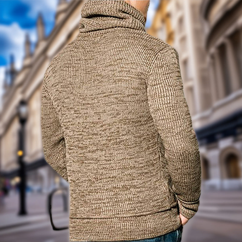 Herren Strickpullover mit hohem Kragen und seitlichen Taschen R&B